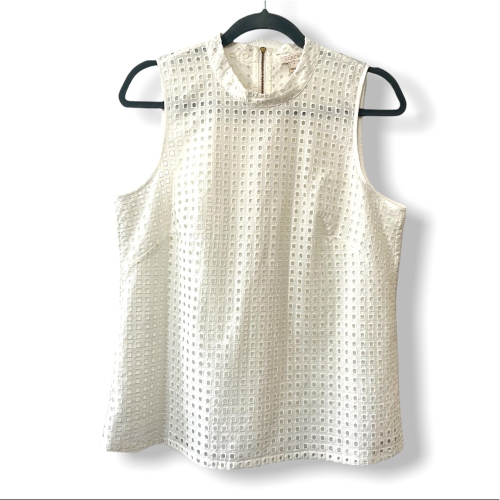 J. Crew Cream Eyelet Sleeveless Mock Neck Blouse